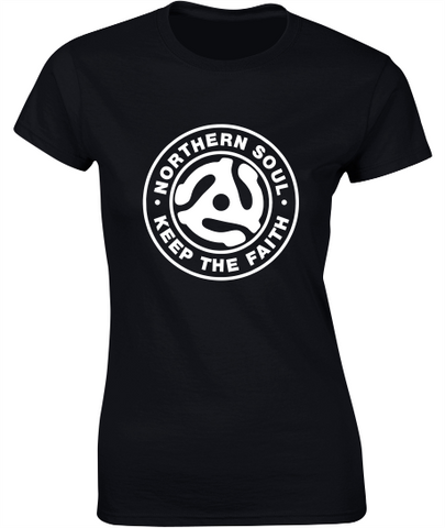 Northern Soul, 45 Adaptor T-Shirt (a) - Ladies Crew Neck