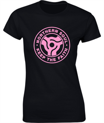 Northern Soul, 45 Adaptor T-Shirt (b) - Ladies Crew Neck