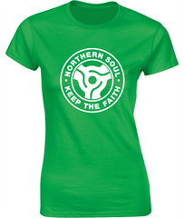 Northern Soul, 45 Adaptor T-Shirt (b) - Ladies Crew Neck