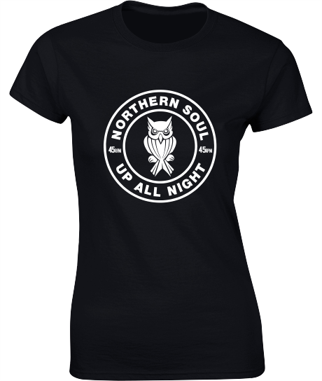 Northern Soul, Up All Night, Night Owl T-Shirt - Ladies Crew Neck