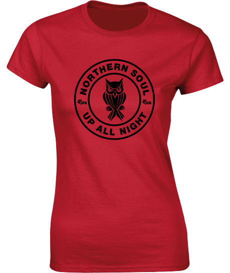 Northern Soul, Up All Night, Night Owl T-Shirt - Ladies Crew Neck