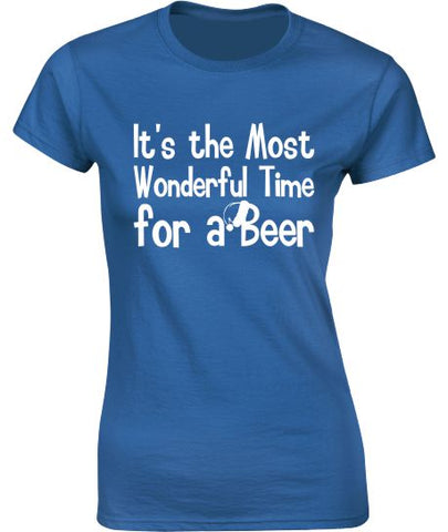 The Most Wonderful Time for a Beer. Christmas T-Shirt - Ladies Crew Neck