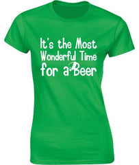 The Most Wonderful Time for a Beer. Christmas T-Shirt - Ladies Crew Neck