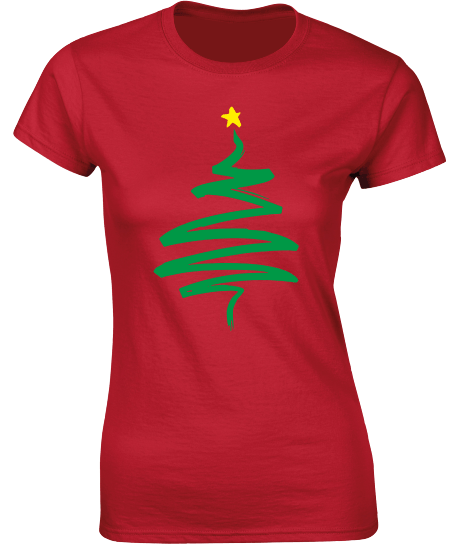 Simple Tree Design - Christmas T-Shirt - Ladies Crew Neck
