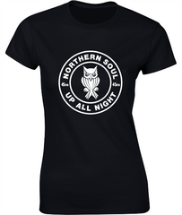 Northern Soul, Up All Night, Night Owl T-Shirt - Ladies Crew Neck